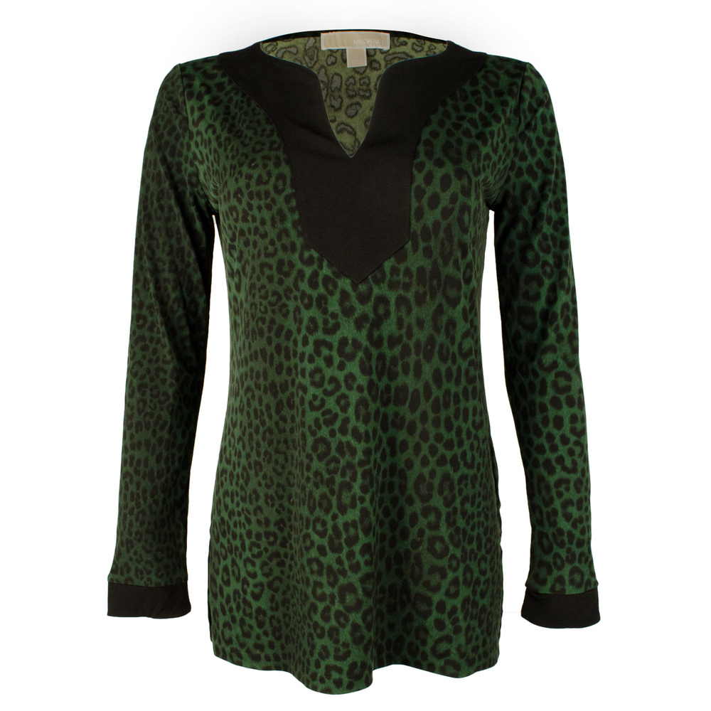 NWT Michael Kors Women's Printed Jersey Knit V-Neck Tunic Shirt-M-XS $88